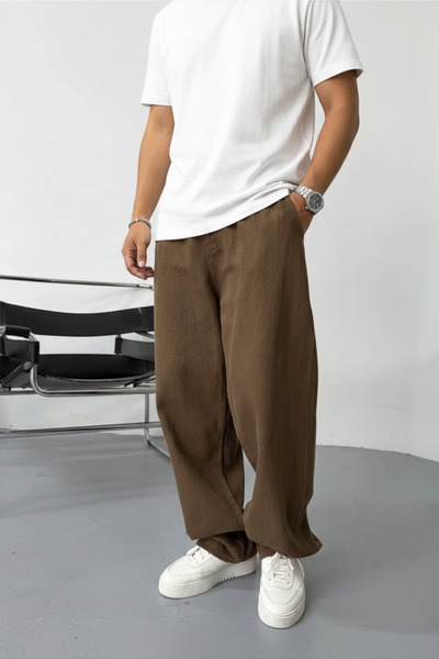 Wonraces Men's Extra Loose Baggy Elastic Waist Premium Fabric Gabardine Trousers