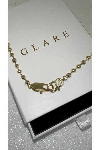 GLARE JEWELRY CO Kilitli Model Oval Dorika Zincir 14k Altın Renginde Zirkon T...