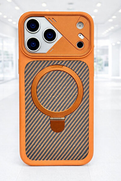 LensProtected İPHONE 17 PROMAX COMPATIBLE ONLY Phone Case with Carbon Pure Metal Stand