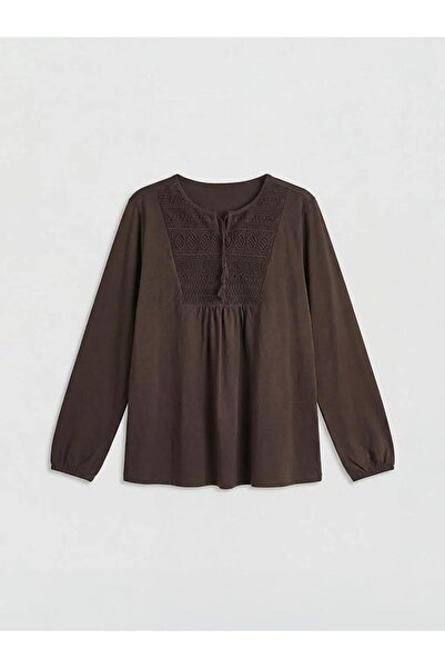 LC Waikiki Καφέ μπλούζα με κεντημένο γιακά (S6)