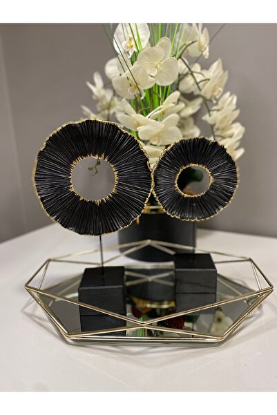 İnci line souvenırs Lüks Siyah Halka Biblo Seti – Modern Salon ve Konsol Dekoru