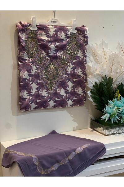 REHAM Emirati-style embroidered Silk fabric with a matching veil for the ches...