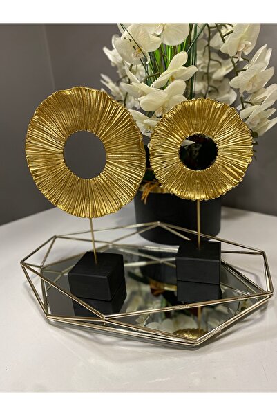 İnci line souvenırs Lüks Altın Halka Biblo Seti – Modern Salon ve Konsol Dekoru