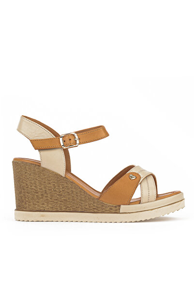 Ziya , Women's Genuine Leather Wedge Heel Sandals 161992Z505 Beige