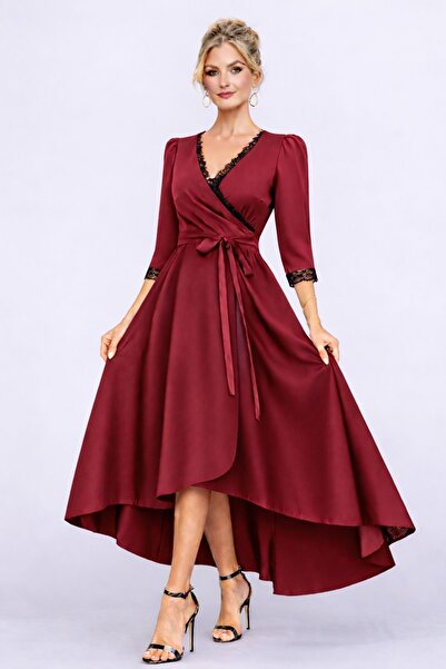 MAG FASHİON Dress with Ruffled Collar and Sleeves, Asymmetrical Cut, Short in...