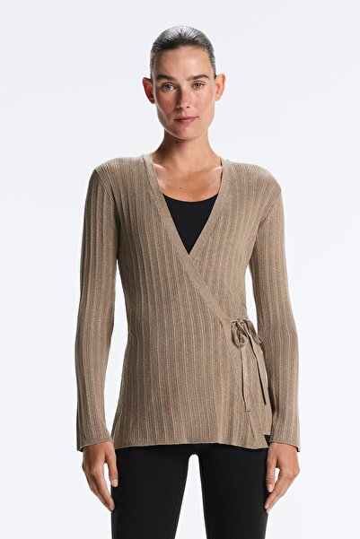 Oysho Long rib knit jacket with side tie fastening