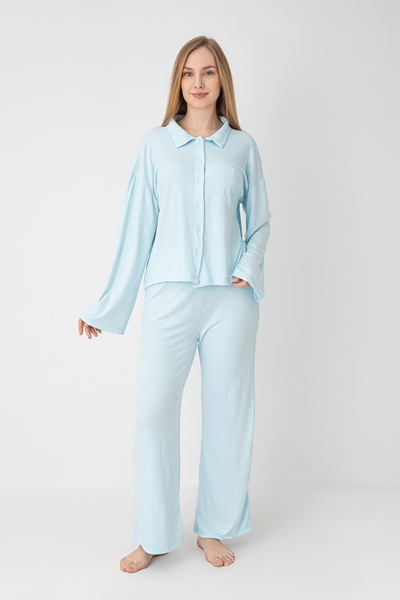 Moon Line Luna Ribana Long Sleeve Shirt Collar Women's Pajama Set