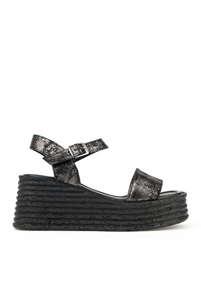 Ziya , Women's Genuine Leather Wedge Heel Sandals 161992Z1000 Black