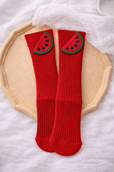 ues Girl's Red Knee-Length Watermelon Felt Socks