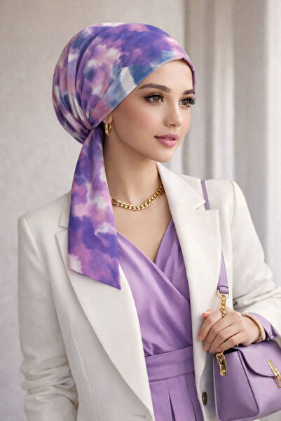 Aişe tesettür Lilac Batik Pattern Scarf Bonnet
