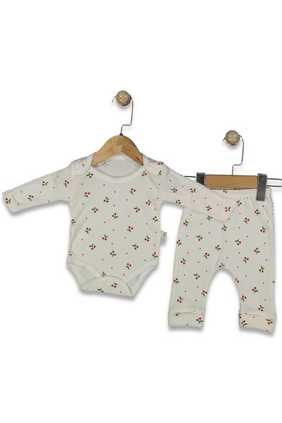 Nayinom Kids 100% Cotton, Soft Texture, Cherry Patterned 2-Piece Baby Girl Bodysuit Set
