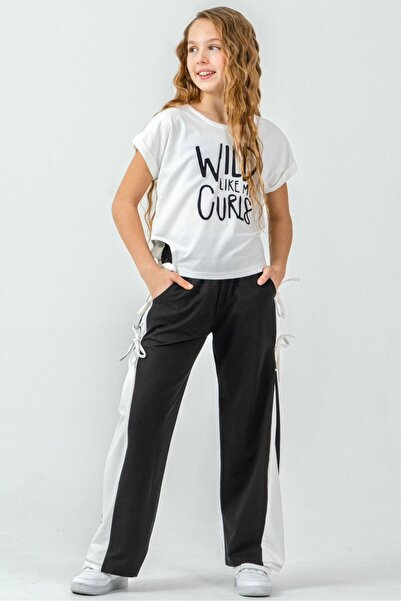 LUCEVERA Girl's Stripe Detailed Bowknot Tracksuit Set – Casual & Stylish Top ...