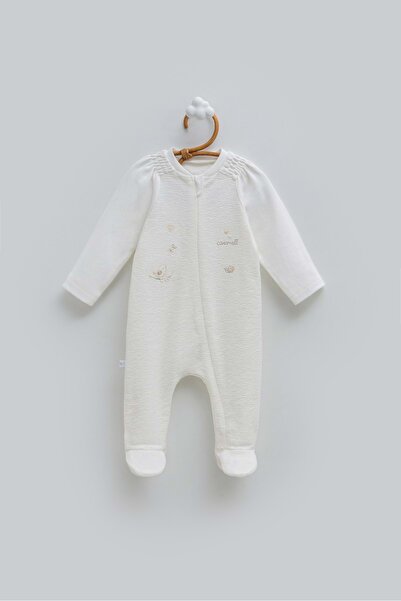 Caramell Happy Spring Embroidered Zippered Jumpsuit Ecru