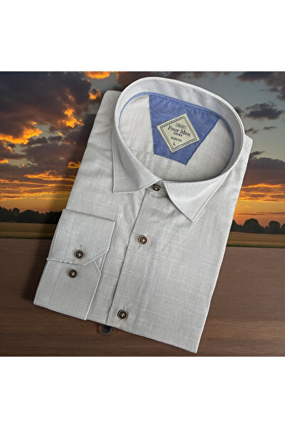 EREN STYLE Μακρυμάνικο λινό πουκάμισο από λινό ύφασμα, στενή εφαρμογή, κατάλλ...