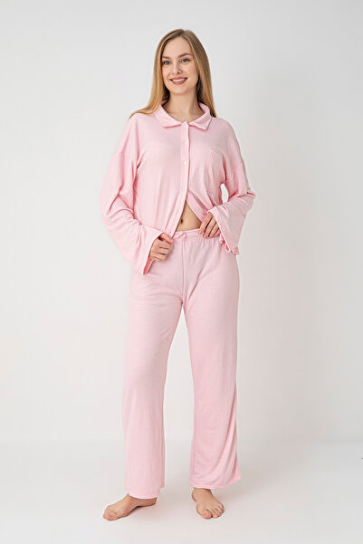 Moon Line Luna Ribana Long Sleeve Shirt Collar Women's Pajama Set