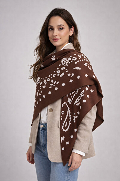 Sebir Moda Patterned Double-Sided Knitwear Triangle Shawl