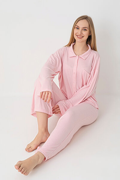 Moon Line Luna Ribana Long Sleeve Shirt Collar Women's Pajama Set