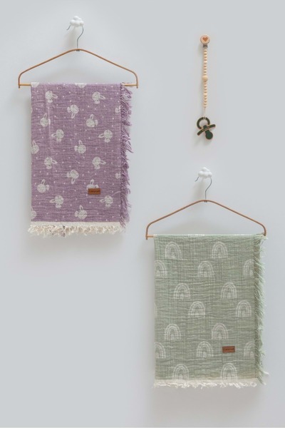 Caramell Basic Boxed Double Muslin Blanket Pacifier Hanger Triple Set-100X120...