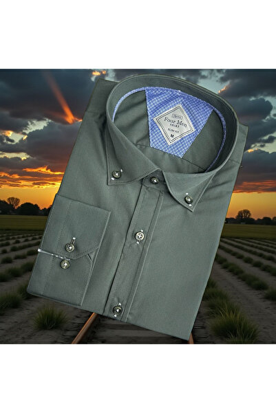 EREN STYLE Μακρυμάνικο λινό πουκάμισο από λινό ύφασμα, στενή εφαρμογή, κατάλλ...