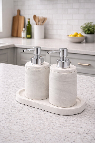 lufen deco Mermer Görünümlü Çiftli Sabunluk ve Deterjanlık Seti Banyo Mutfak ...