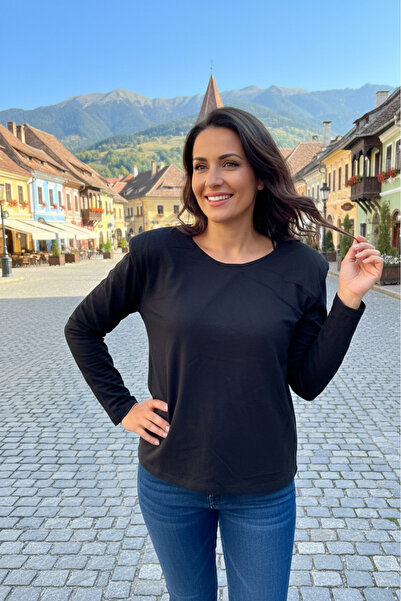 YusGos Crew Neck Cotton Padded Jersey Blouse