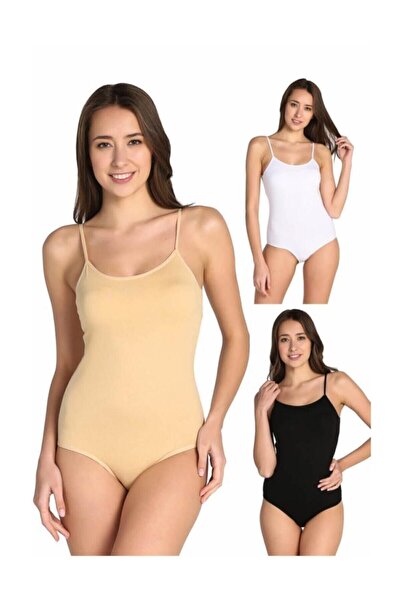 Tutku Women's Mixed Color 3-Pack Rope Strap Lycra Hook-And-Loop Bodysuit Elf5...