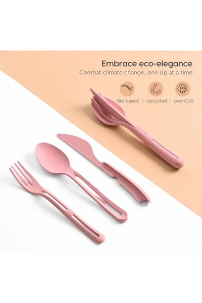 EHA Earth Friendly 3-in-1 Travel Cutlery | Made with Rice Husk | Microwave Sa...