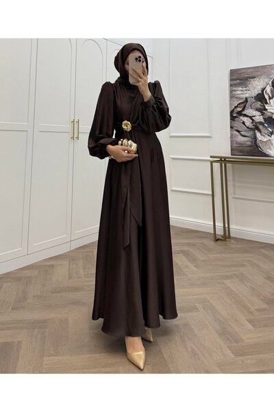 bezenstore TOKALI SATEN ACI KAHVE ELBİSE