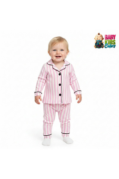 baby kids colors Girl's Striped Top and Bottom Pajama Set