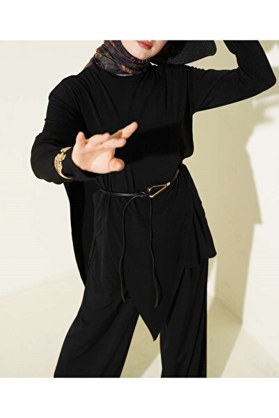 Burcia Asymmetrical Segmented Belted Sandy Double Set