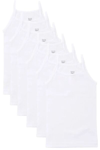 Tutku 0187 Girl's Ribbed Tank Top with Straps (Ribbed) 6-Pack-White-5-6 Years