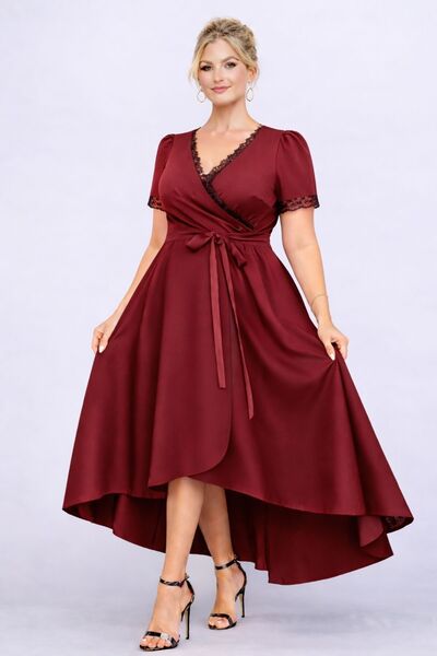 MAG FASHİON Plus Size Dress with Ruffled Collar and Sleeves, Asymmetrical Cut...