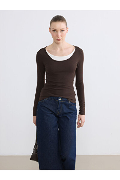 LC Waikiki Rmz Gi̇yi̇m Farkiyla U Roba Collar Ribbed Women's Bodysuit