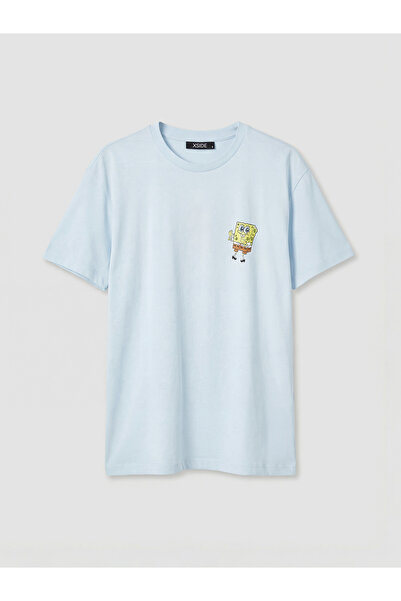 LC Waikiki تي شيرت نسائي مطبوع عليه سبونج بوب ذو ياقة دائرية باللون الأزرق من...