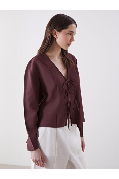 LC Waikiki Brown V-Neck Women's Blouse
