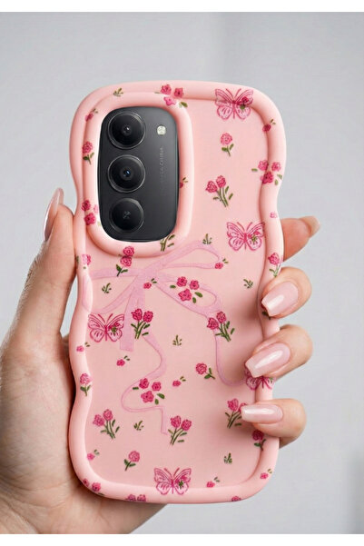 Rivor غطاء سيليكون متوافق مع هاتف Redmi 15 مع شريط بارز للكاميرا ونقش زهور