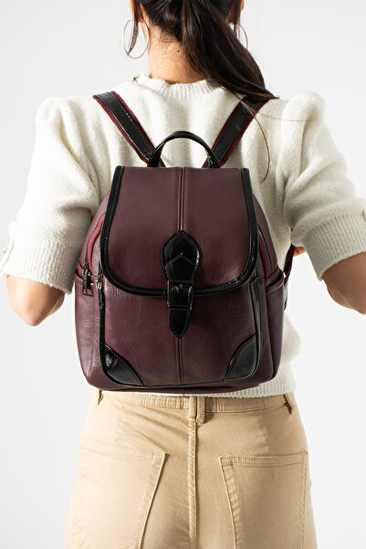 NahitaTyana Genuine Leather Striped Vintage Women's Backpack Medium Size