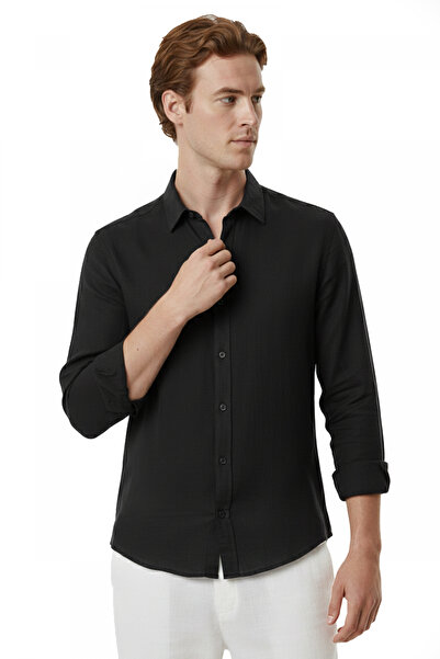 DeepSEA Black Comfortable Fit 100% Linen Men's Shirt – Fine Textured Summer N...