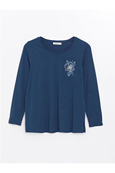 LC Waikiki Γυναικεία μπλούζα με κέντημα με λαιμόκοψη Indigo