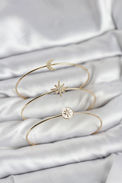 Clariss مجموعة أساور نسائية من 3 قطع مرصعة بحجر الزركون باللون الذهبي موديل ن...