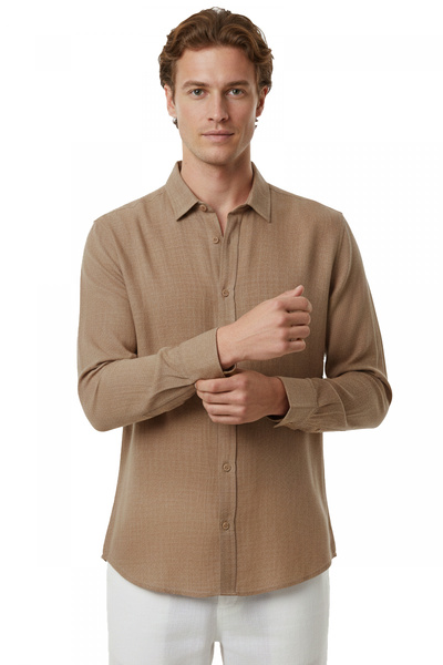 DeepSEA Coffee Comfortable Fit 100% Linen Men's Shirt – Fine Textured Summer ...