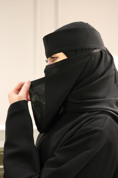 Shadan Art Black half-slanted niqab, Korean fabric, Abu Wardah