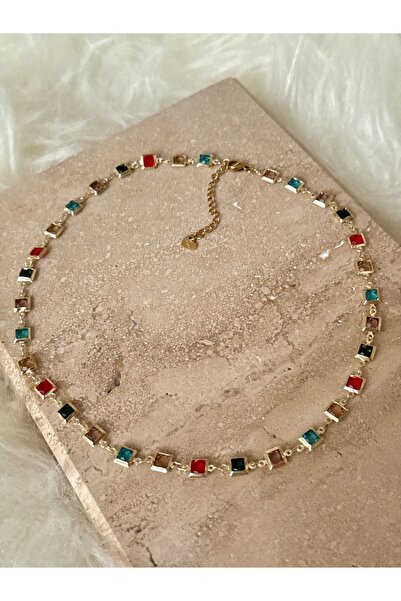 YOUES JEWELRY Çelik Renkli Taşlı Kolye
