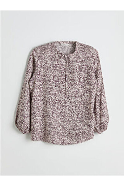 LC Waikiki Modanova Sezon Mürdüm Tie-Detail Yaka Patterned Women's Blouse