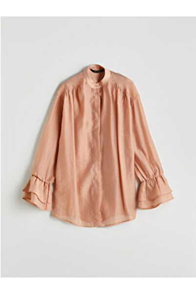 LC Waikiki Modanova Sezon Brown Judge Collar Ruffled Women's Shirt Tunic