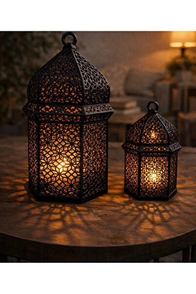 Belle Vie Oryantal Desenlil Fener Mumluk Seti — Dekoratif Şamdan, Salon & Bal...