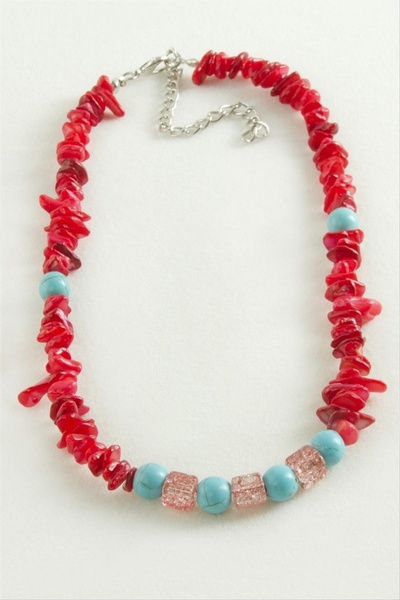 ZERO LAND Storozal Mercan Necef Broken Natural Stone Necklace (63342) - Red