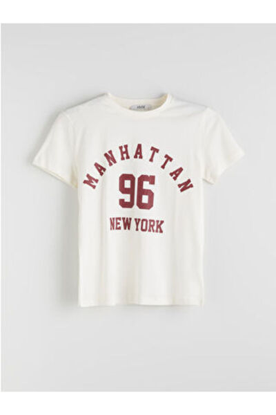 LC Waikiki Modanova Sezon Beige Crew Neck New York Printed Women's T-Shirt