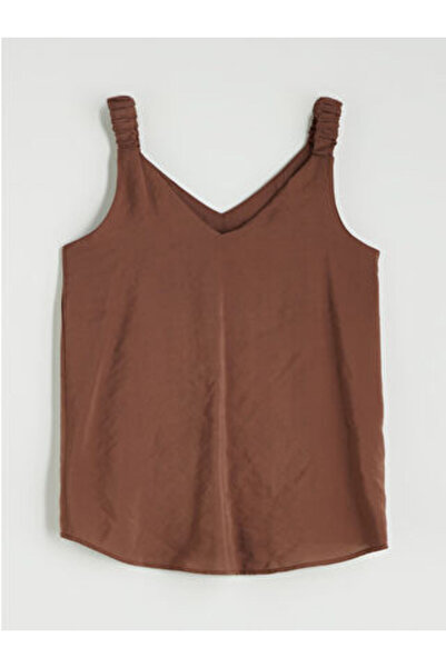 LC Waikiki Modanova Sezon Brown V-Neck Strappy Modal Blended Blouse