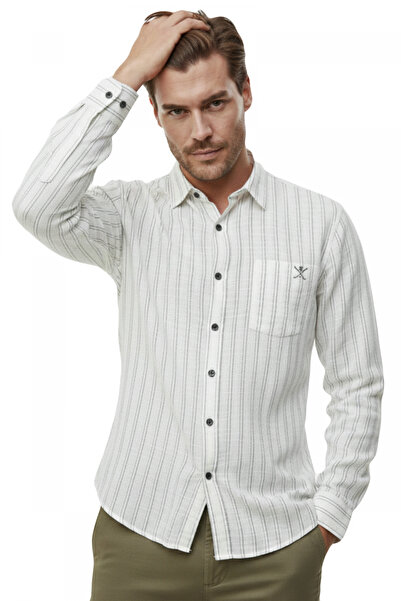 DeepSEA Khaki Comfortable Fit Striped Men's Shirt – Wooden Buttoned with Pock...